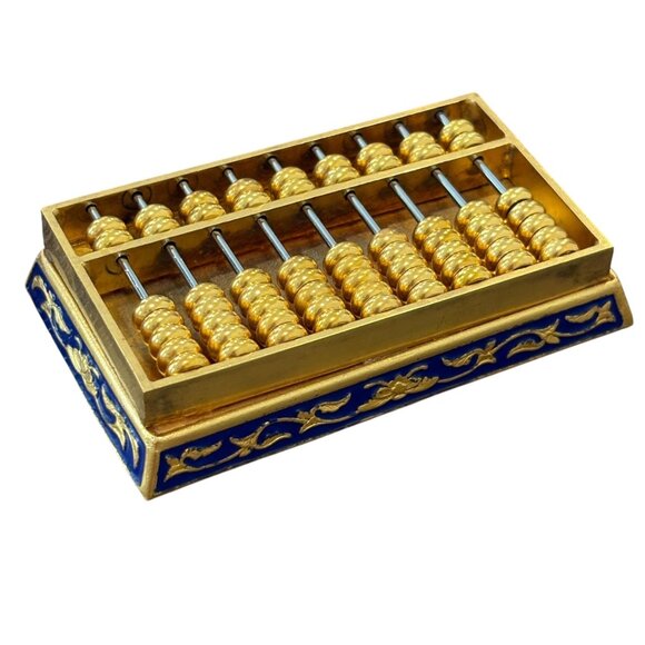 Miniature Gold & Blue Abacus Decorative Collectible Crafted With Metal & Enamel - Picture 1 of 7